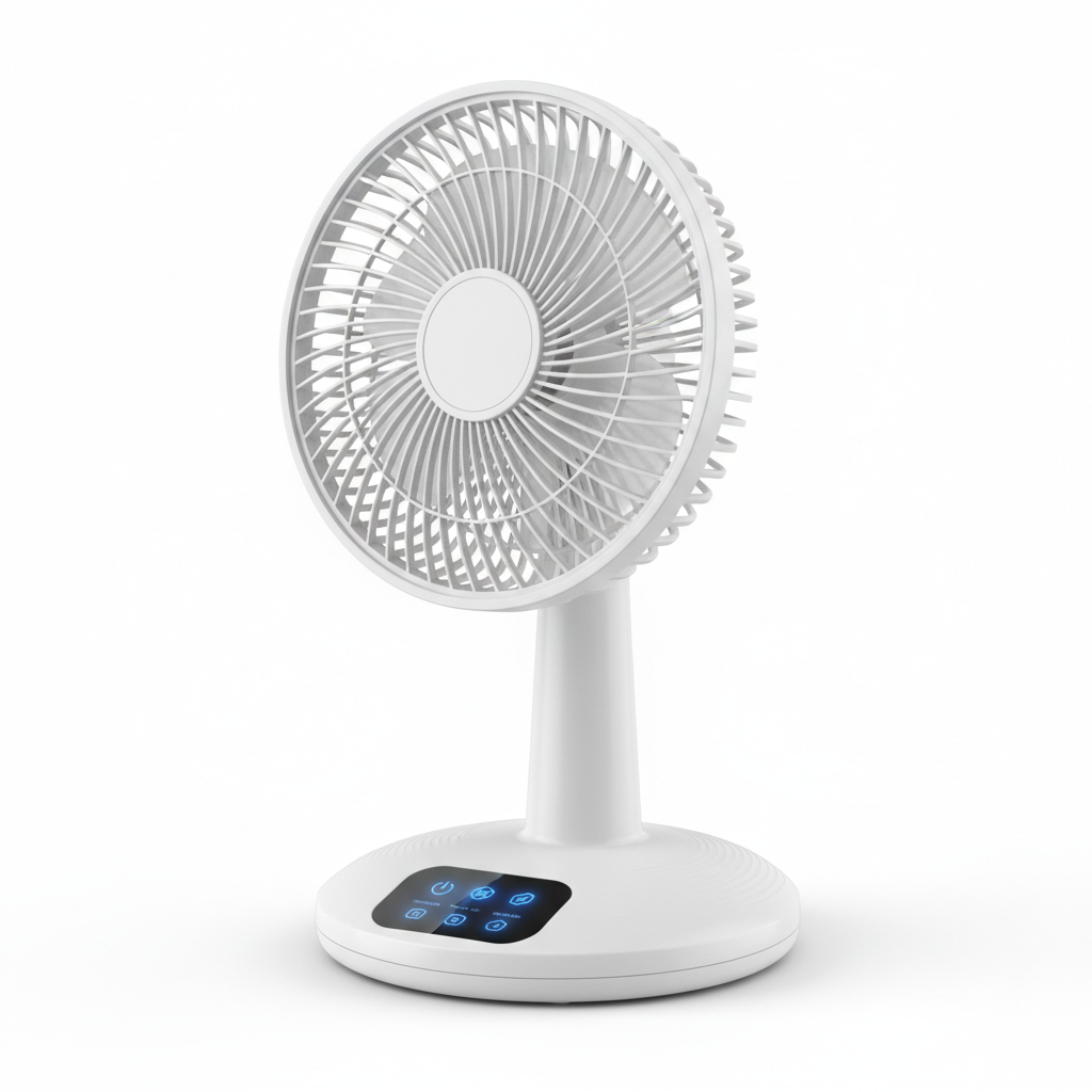 Touch screen desk fan 3/4 angle view