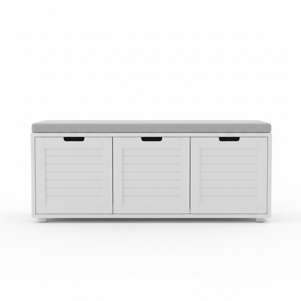 Storage bench side profile showing height and depth