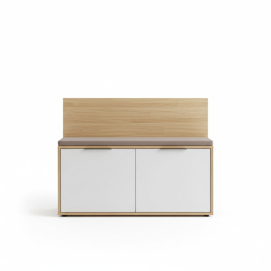 Entryway storage bench with shoe cabinet front view