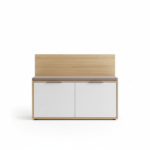 Entryway storage bench with shoe cabinet front view