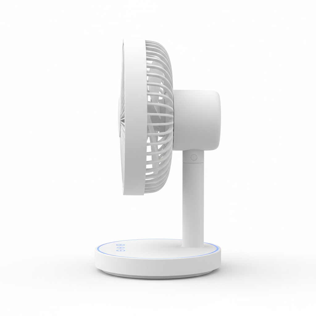 Touch screen desk fan side profile view