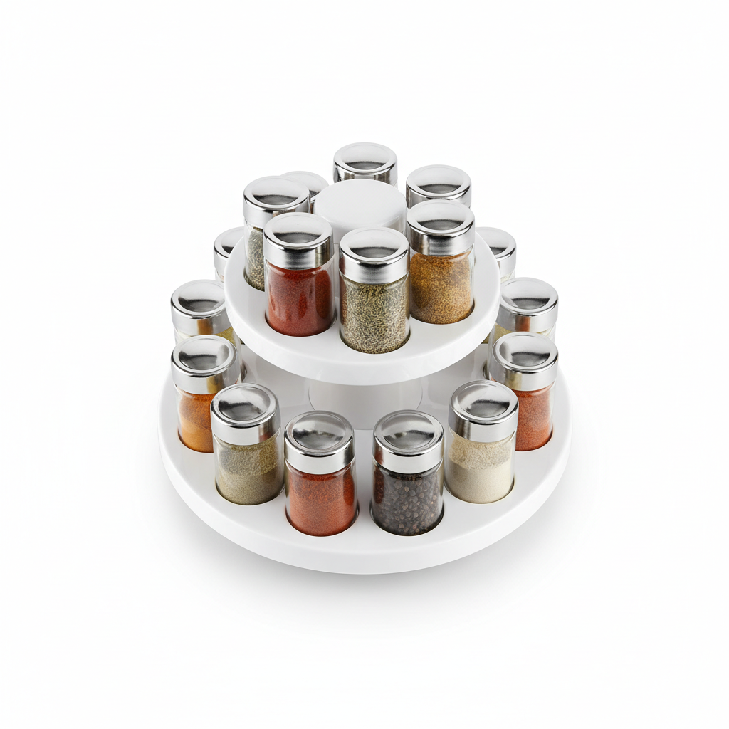 Spice rack top-down view showing circular rotating base