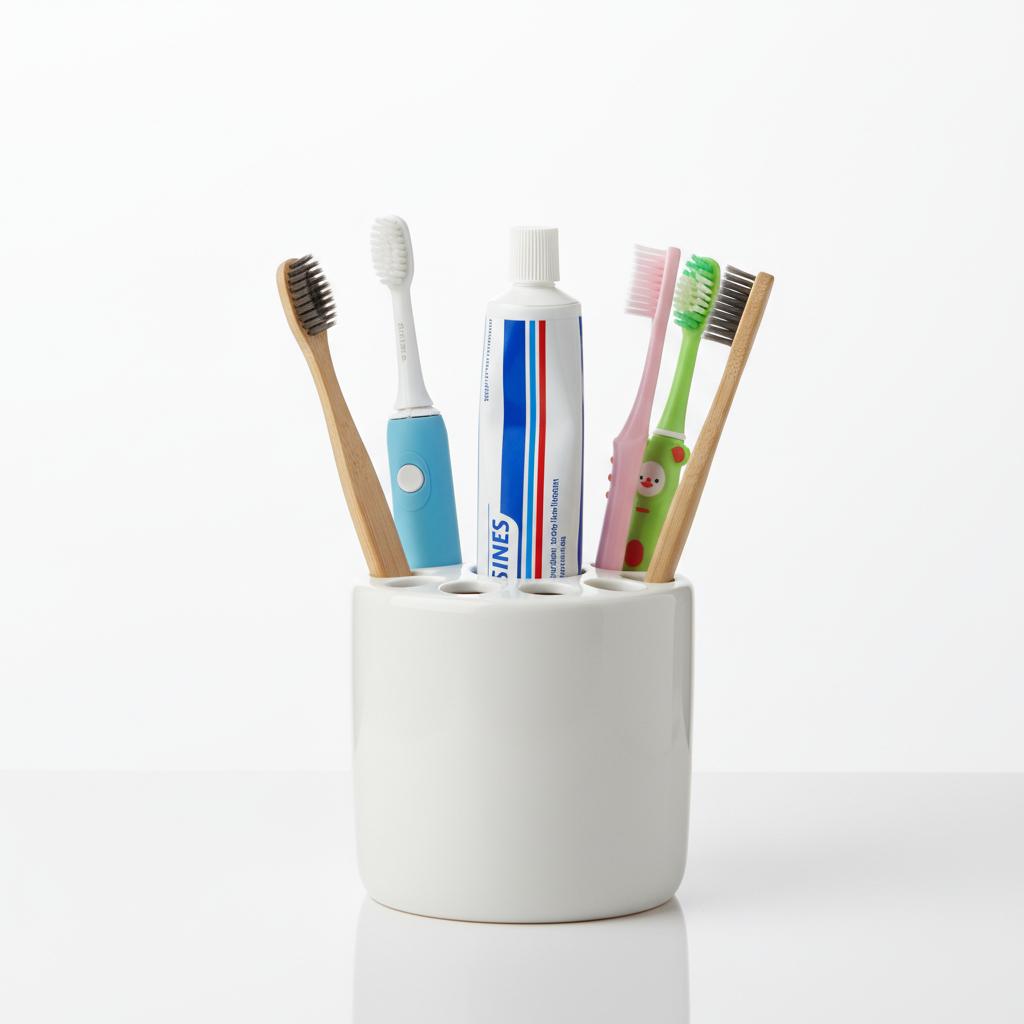 Organizer loaded with toothbrushes