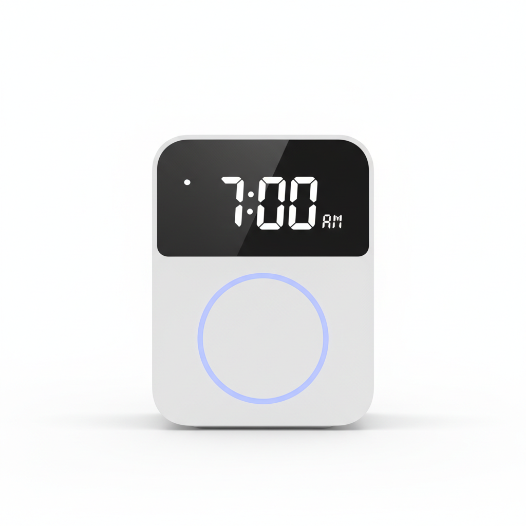 Smart alarm clock with wireless charger front view