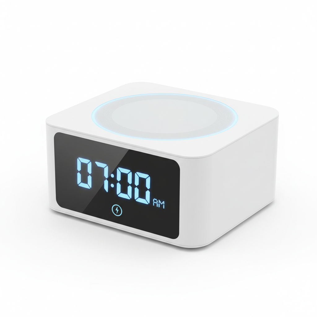 Close-up of LED display and wireless charging pad