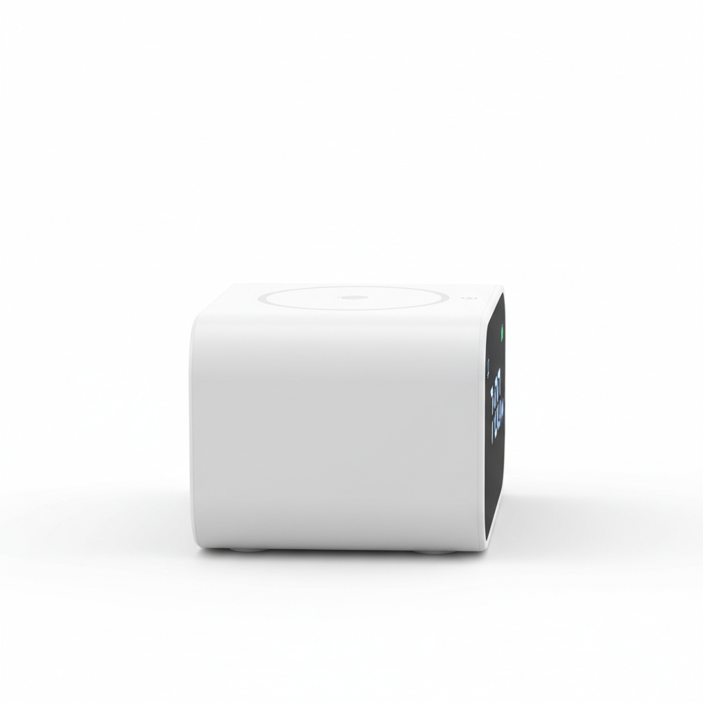 Smart alarm clock side profile view