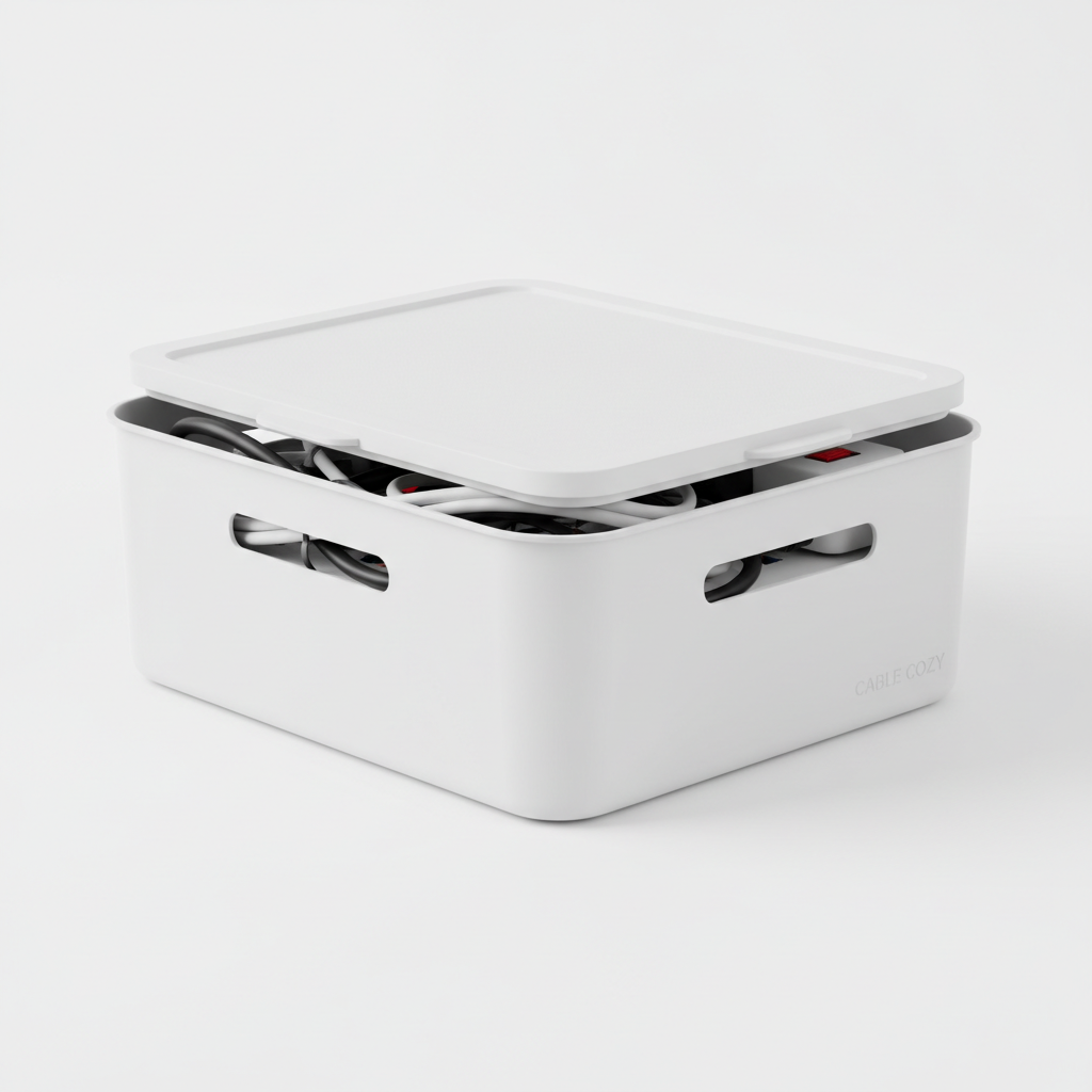 Cable management box front 3/4 view with lid on